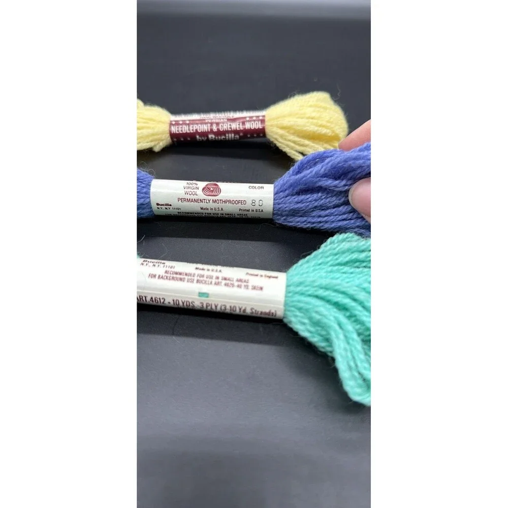 Bucilla Persian Needlepoint & Crewel 100% Wool 3-Ply Lot of 3 Yellow Blue Green